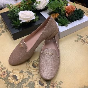 LIKE NEW KATE SPADE NEW YORK CLAUDIA GLITTER ROSE GOLD FLAT LOAFERS SIZE 7.5 B